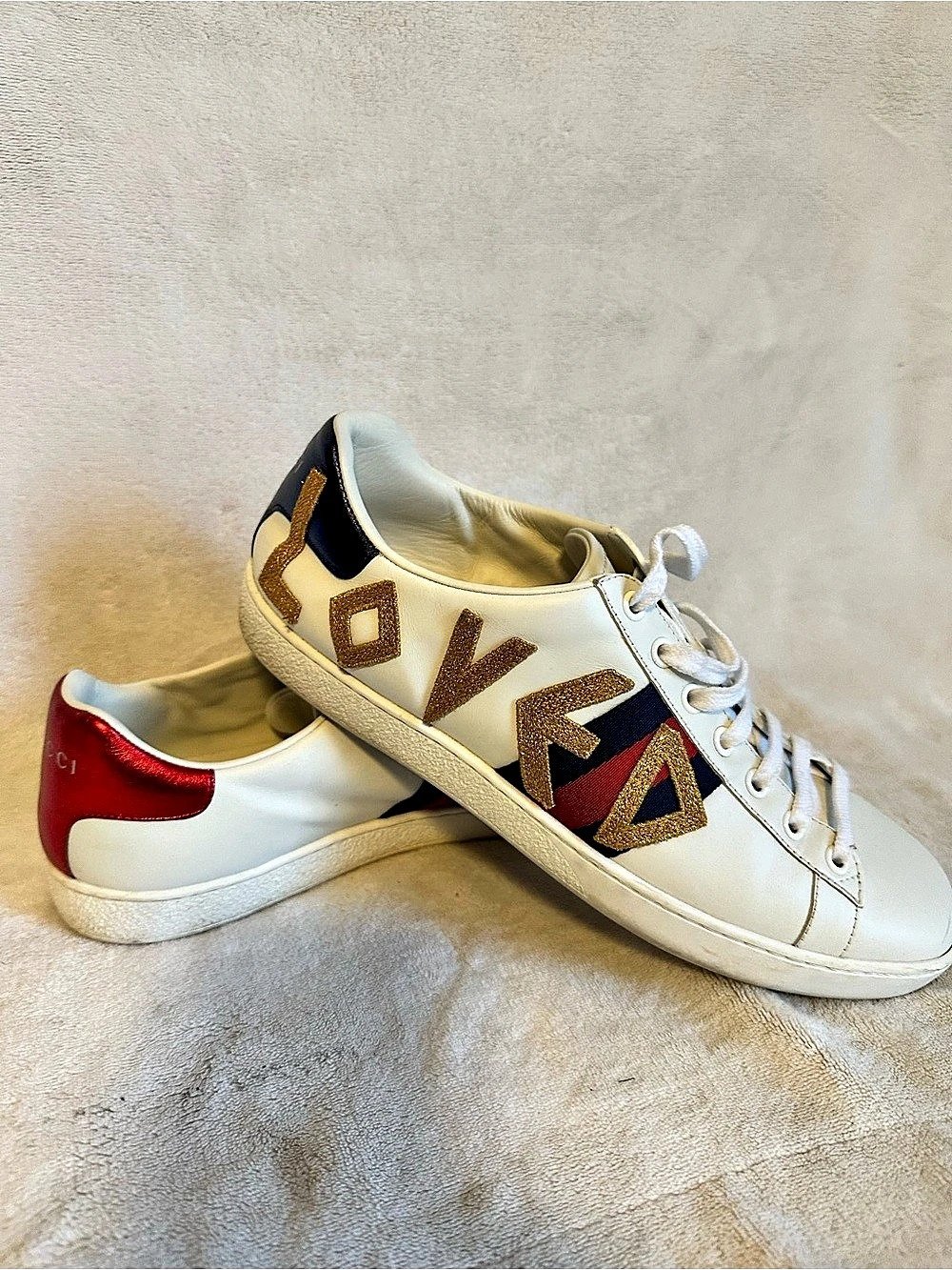 Gucci Ace Embroidered Loved Sneaker White & Red US 6